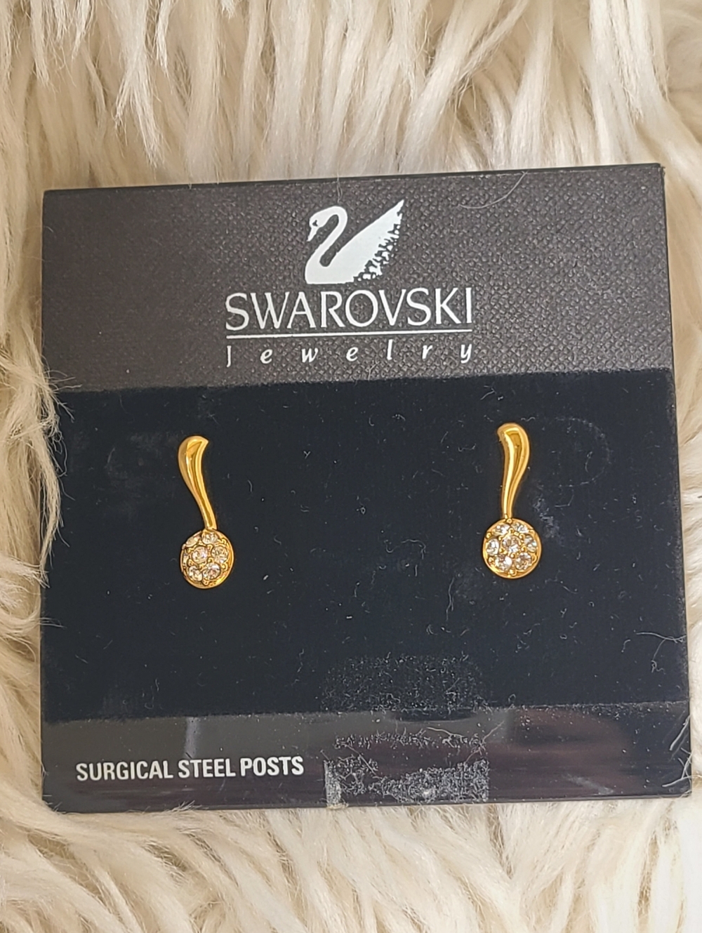 Swarovski Gold Tone Crystal Drop Stud Earrings - New
